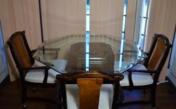 Chinese Chippendale, Style Of James Mont, Hexagonal Breakfast Table, Glass Top