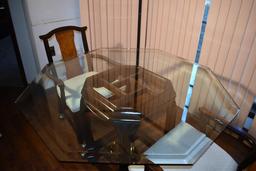 Chinese Chippendale, Style Of James Mont, Hexagonal Breakfast Table, Glass Top