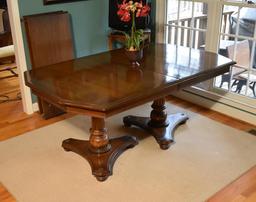 Vintage Double Pedestal Dining Table w/ Two Leaves