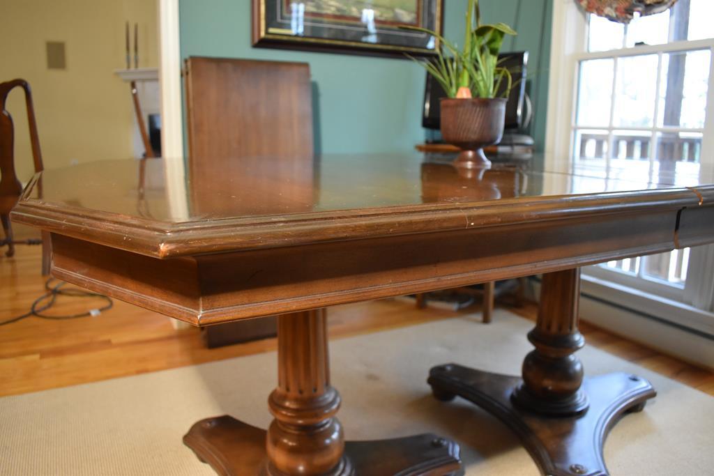 Vintage Double Pedestal Dining Table w/ Two Leaves