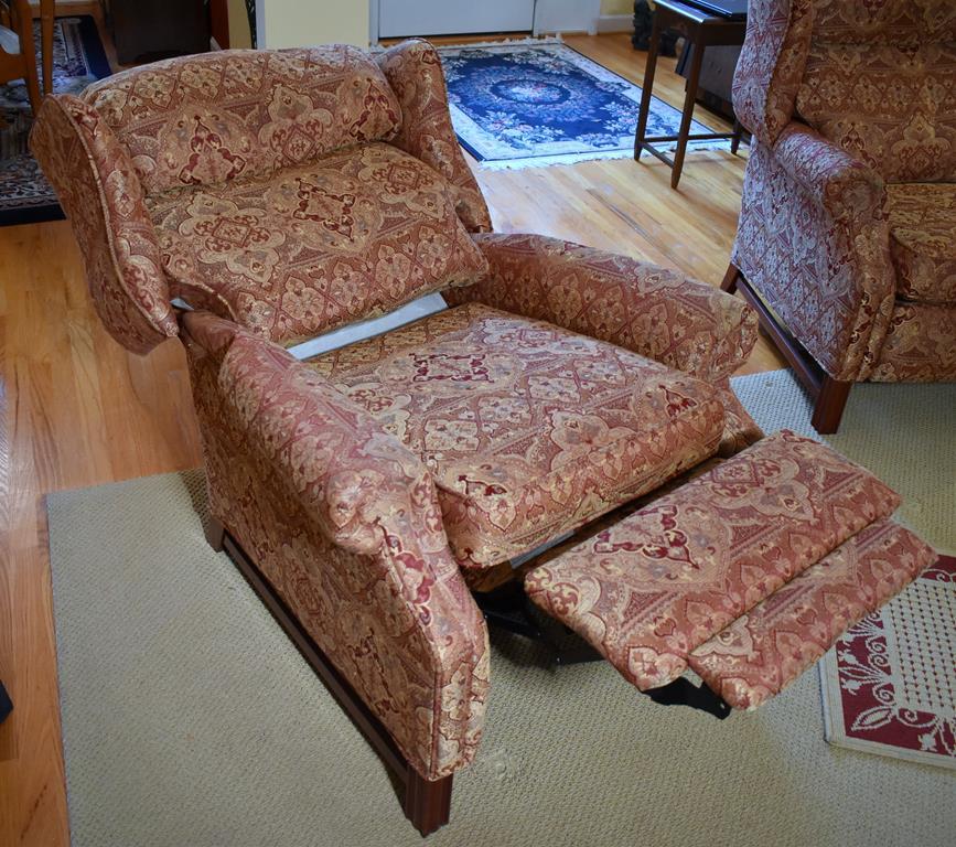 Lane Red/Tan Geometric Floral Upholstered Recliner (Matches Lot 6)