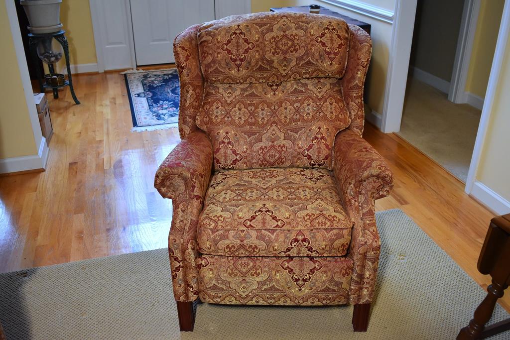 Lane Red/Tan Geometric Floral Upholstered Recliner (Matches Lot 5)