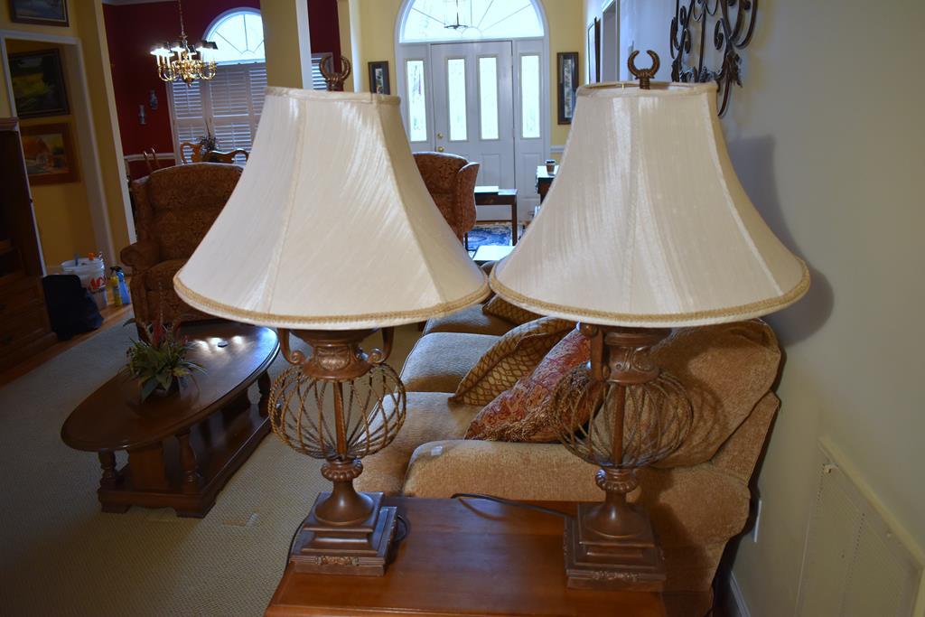 Pair of Contemporary Open Work Bronzed Finish Metal Table Lamps