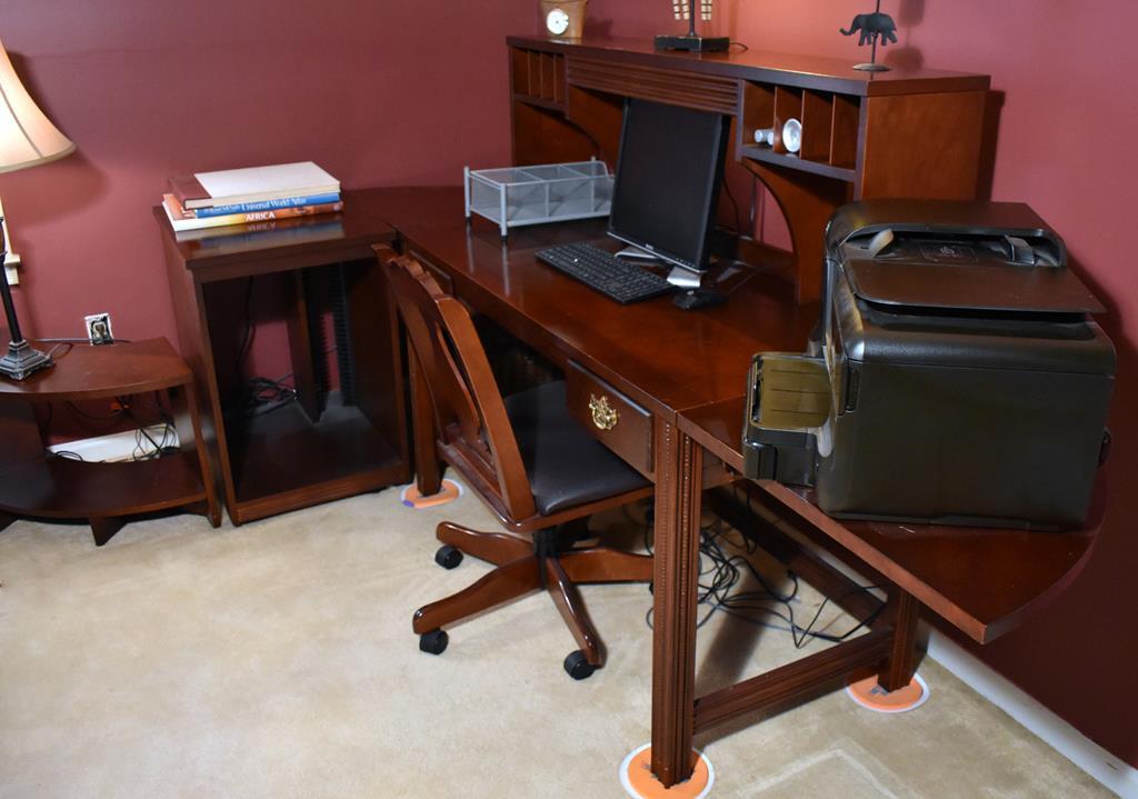 Bassett Furniture Multiple Component Desk / Hutch / Printer Stand / Media Storage, Cherry Finish