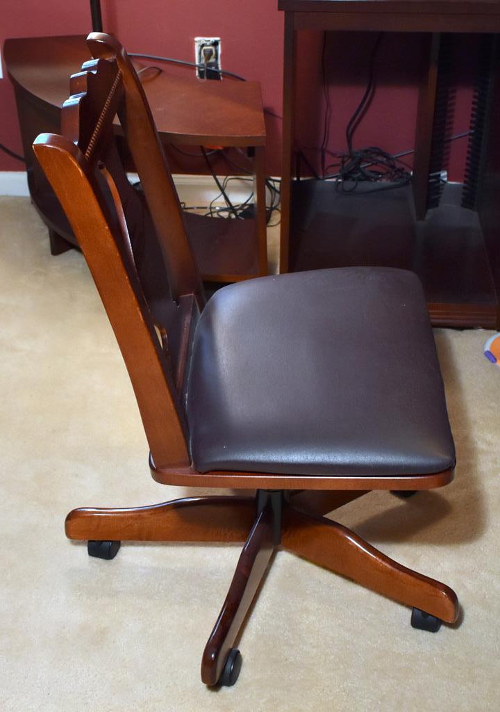 Rolling Cherry Desk / Swivel Chair