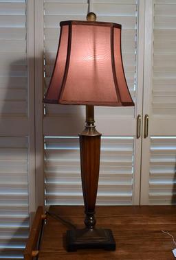 Bronzed Finish Table Lamp w/ Red Shade