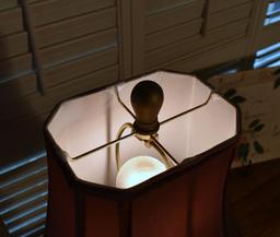 Bronzed Finish Table Lamp w/ Red Shade