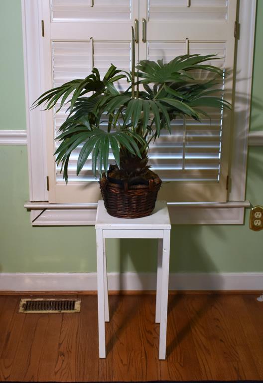 White Wood Plant Stand & Silk Plant