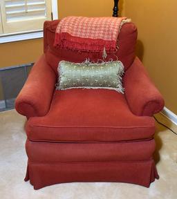 Townhouse By Pennsylvania House Solid Red Plush Upholstered Armchair, Pillow, Throw