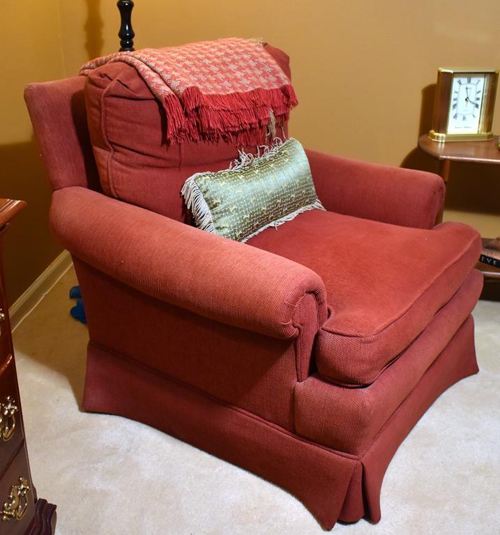 Townhouse By Pennsylvania House Solid Red Plush Upholstered Armchair, Pillow, Throw