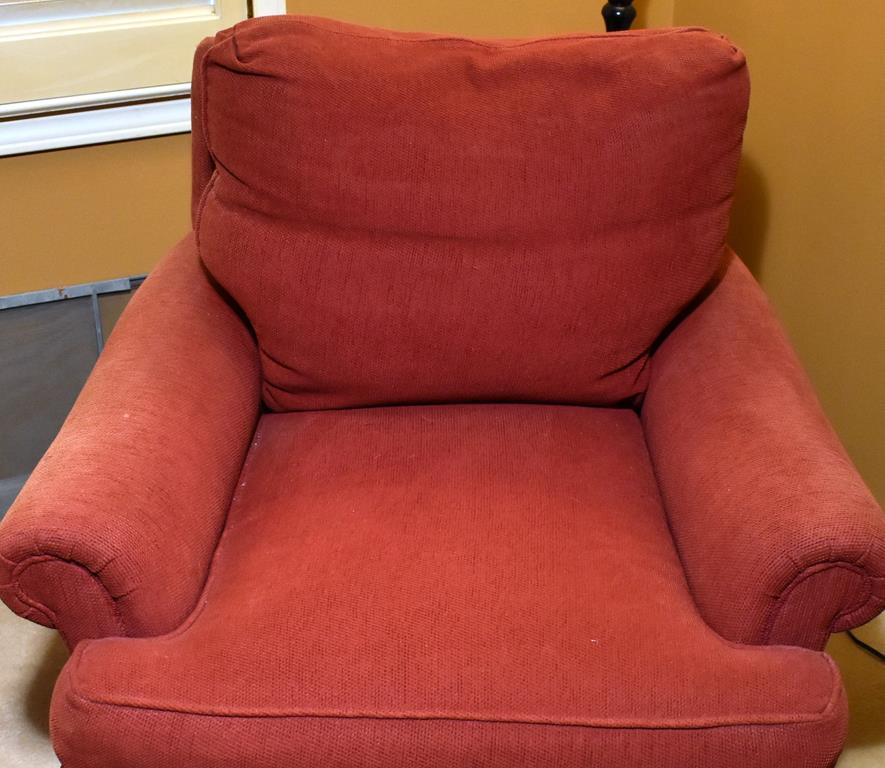 Townhouse By Pennsylvania House Solid Red Plush Upholstered Armchair, Pillow, Throw