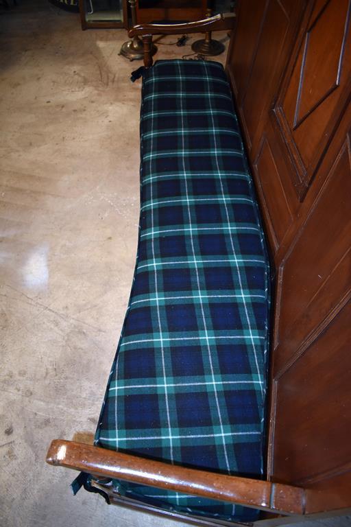 Antique 19th C. English Pub Bench with Lamont Tartan Upholstered Seat Cushion