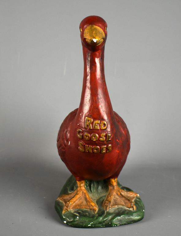 Antique Red Goose Shoes Chalkware Advertising Display w/Original Paint, 12” H