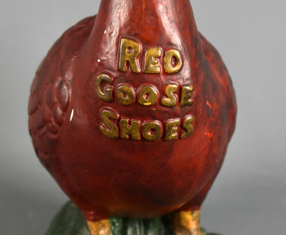 Antique Red Goose Shoes Chalkware Advertising Display w/Original Paint, 12” H