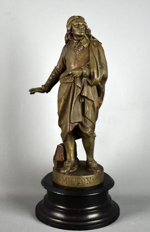 Spelter Sculpture of Milton on Metal Base