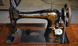 Antique Oak Singer Sewing Machine Cabinet Table & Antique Treadle Machine