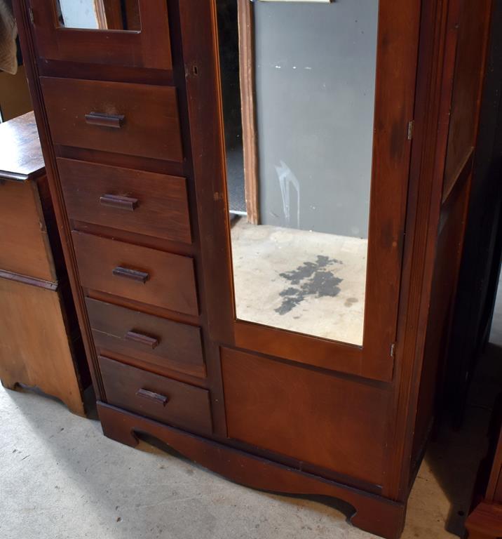 Charming Depression Era Chifforobe with Mirrored Doors and 5 Drawers