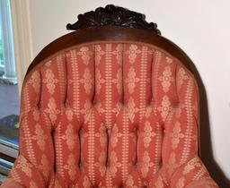 Antique Victorian Button Tufted Carved Mahogany Rocker