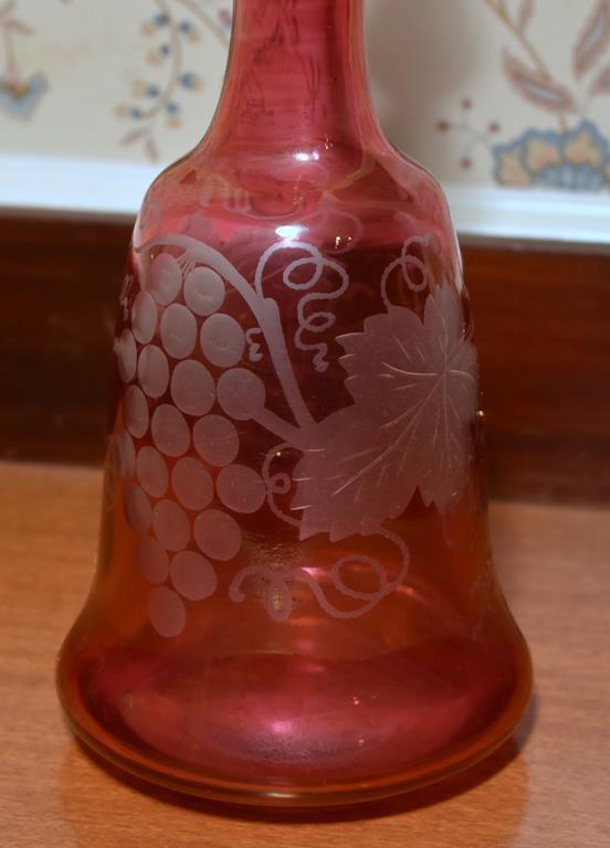 Fine Vintage Cranberry Etched Glass Decanter Bottle