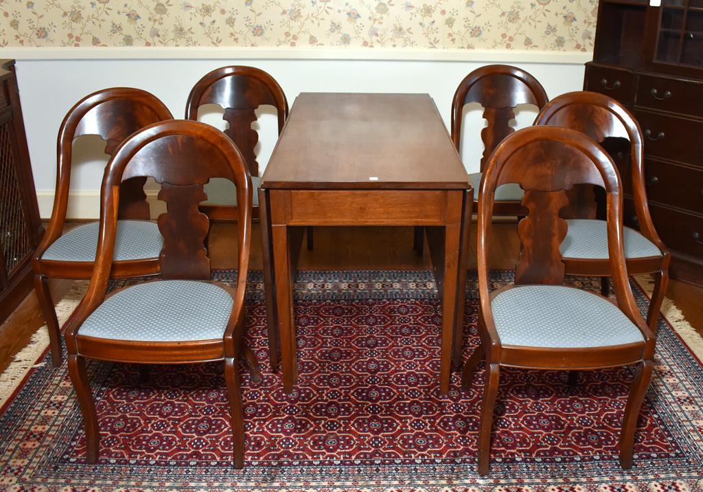 Set of 6 Vintage Federal Style Flame Mahogany Dining Chairs w/ Solid Back Splat