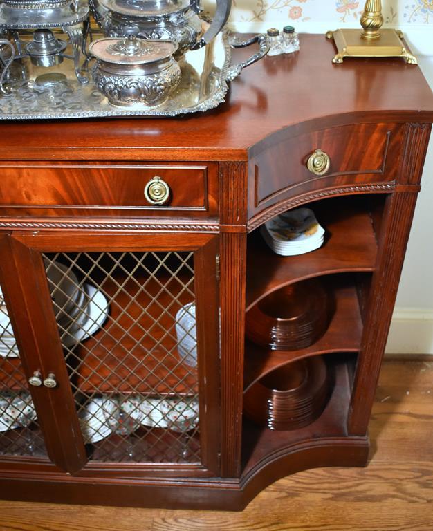 Vintage Federal Style Mahogany Sideboard w/ Flame Mahogany Drawer Fronts, Lattice Doors