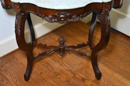 Antique Victorian Ornate Carved Rosewood Parlor Table with Marble Top