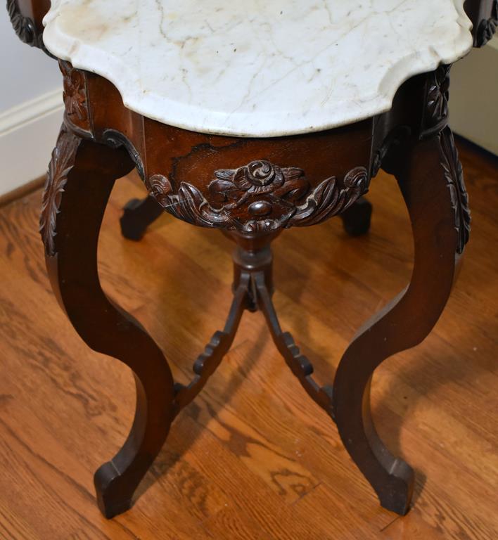 Antique Victorian Ornate Carved Rosewood Parlor Table with Marble Top