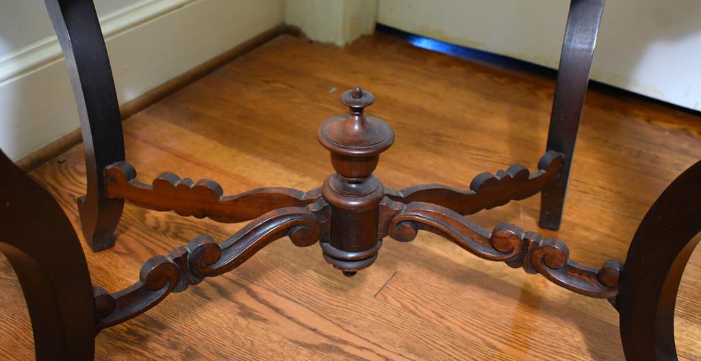 Antique Victorian Ornate Carved Rosewood Parlor Table with Marble Top