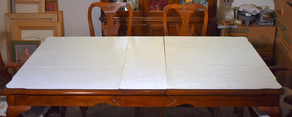 Keller Cherry Dining Table w/ Beveled Glass Top, Leaf Insert & Protective Pads (Lots 18 -21 Match)