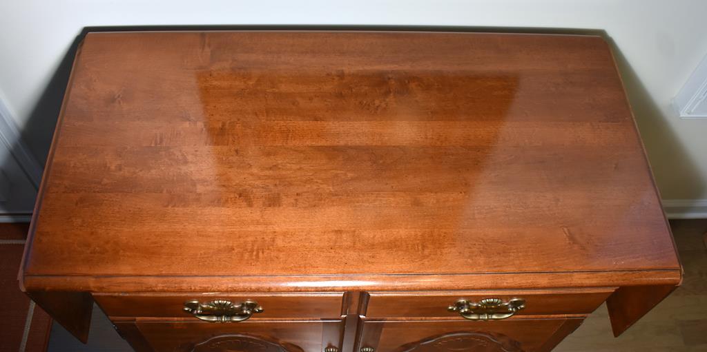 Keller Cherry Sideboard / Buffet Server w/ Drop Leaves, Two Drawers, Bottom Cabinet w/Shelf