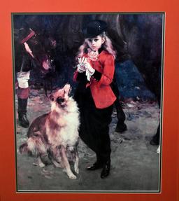 Large Framed Decorator Art Print, Girl in Riding Attire with Dog