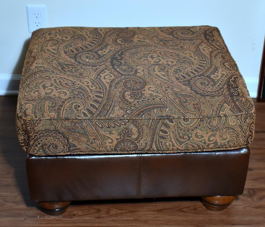 Tapestry & Bonded Leather Ottoman (Lots 2-6 Are a Suite)