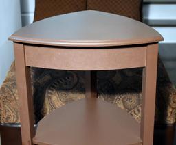 Contemporary Rounded Triangular Corner Table w/ Two Shelves