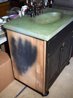 Rustic Style Sink & Bead Board Cabinet, Green Concrete Top, Fern Imprint, Delta Oil Rubbed Bronze Fi