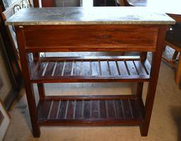 Rustic Style Galvanized Metal Top Kitchen Island, 2 Drawers, 2 Shelves