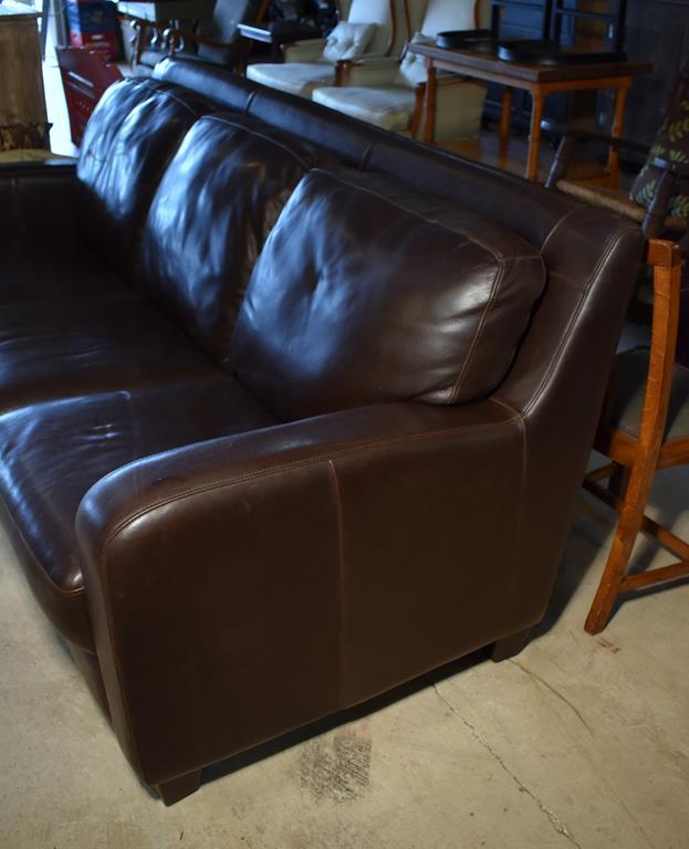 Contemporary Dark Coffee Brown Leather Sofa, 4 Coordinating Down-Filled Pillows