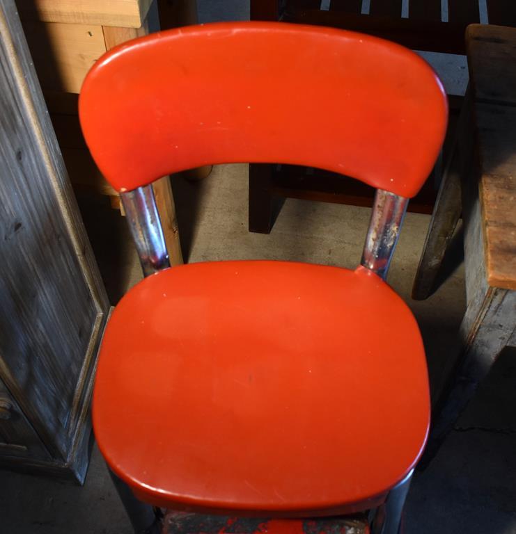 Vintage Red Cosco Step Stool Kitchen Chair, Original Paint, Padded Seat & Back