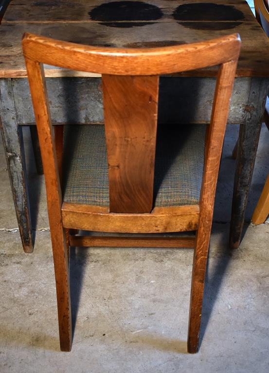 Vintage Oak Side Dining Chair, Solid Back Splat, Upholstered Seat