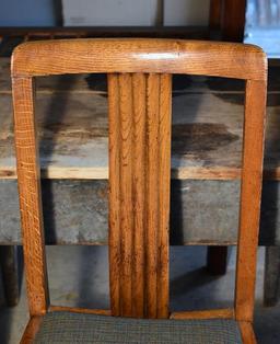 Vintage Oak Side Dining Chair, Solid Back Splat, Upholstered Seat