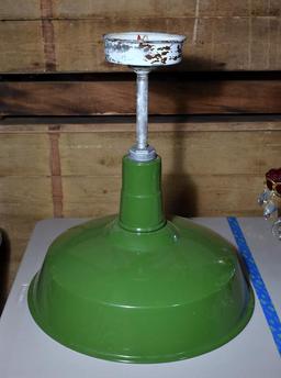 Vintage Green Enameled Metal Hanging Light Fixture