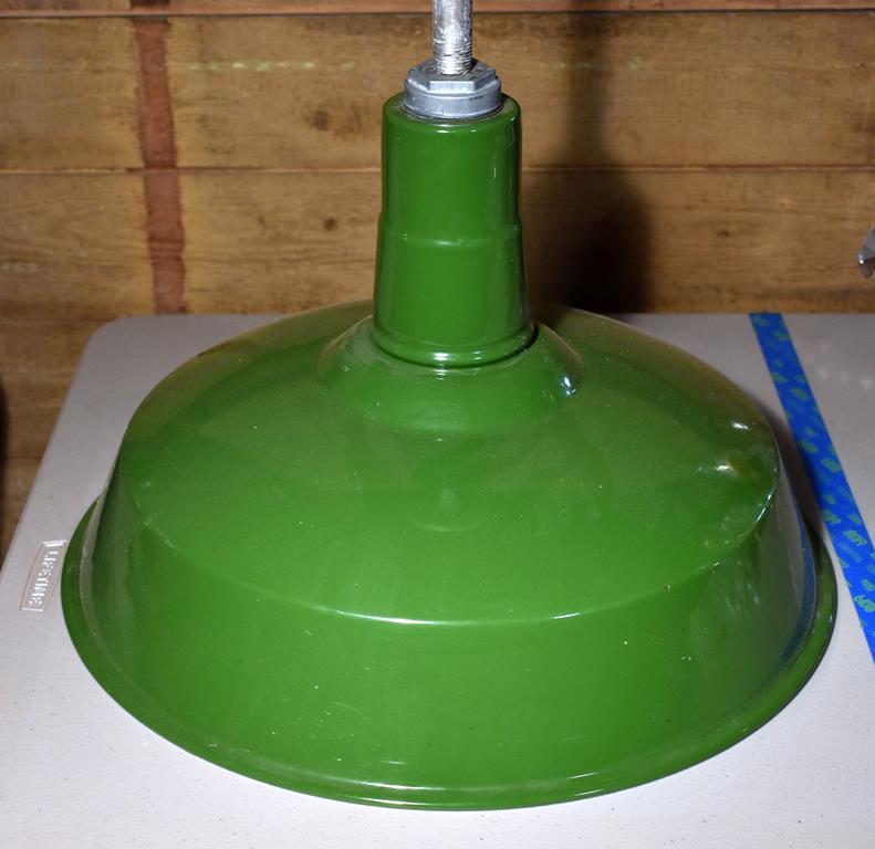 Vintage Green Enameled Metal Hanging Light Fixture