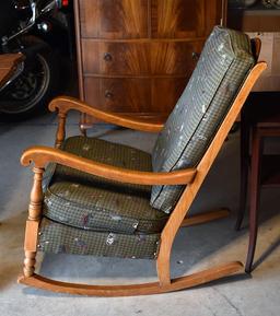 Oak Rocking Chair / Rocker, Houndstooth & Fishing Lure Upholstery