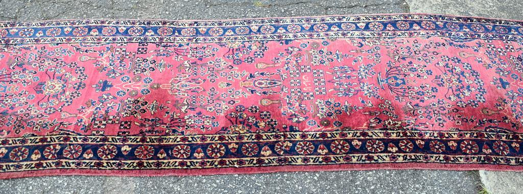 Vintage Red & Blue 3 x 20.5' Hand Knotted Wool Persian Runner