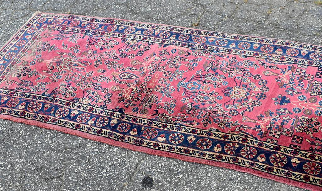 Vintage Red & Blue 3 x 20.5' Hand Knotted Wool Persian Runner