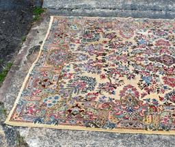 Vintage Ivory, Red & Blue 7 x 10' Hand Knotted Wool Persian Rug