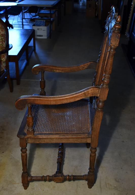 Antique 19th C. Carved Renaissance Revival Chair, Caned Seat