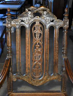 Antique 19th C. Carved Renaissance Revival Chair, Caned Seat