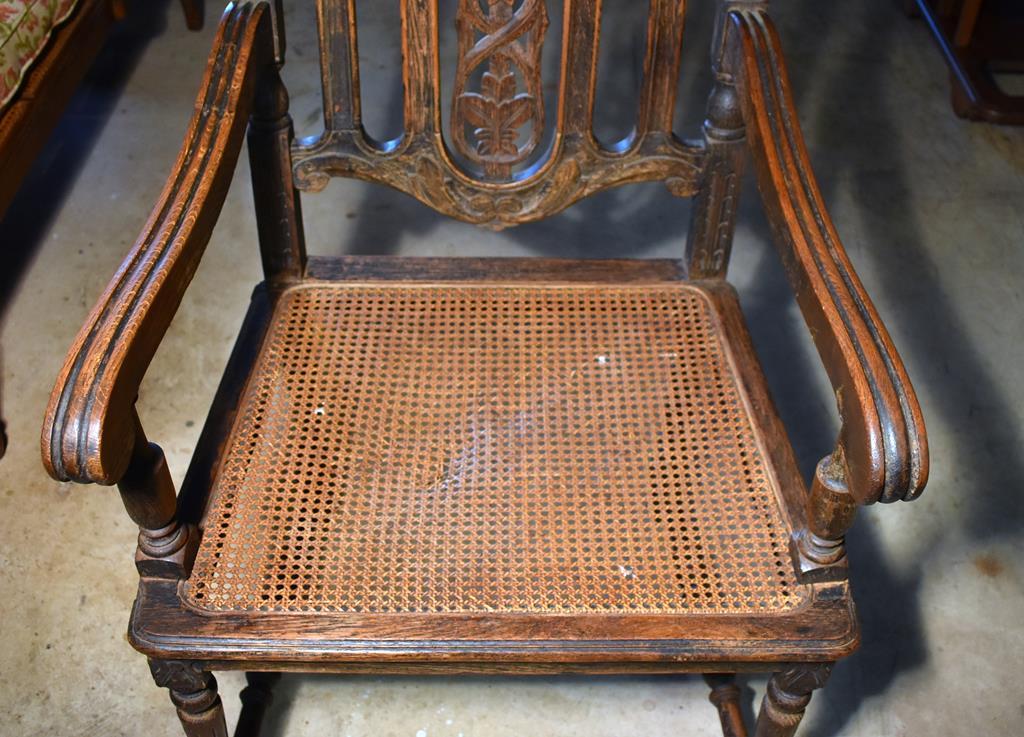 Antique 19th C. Carved Renaissance Revival Chair, Caned Seat