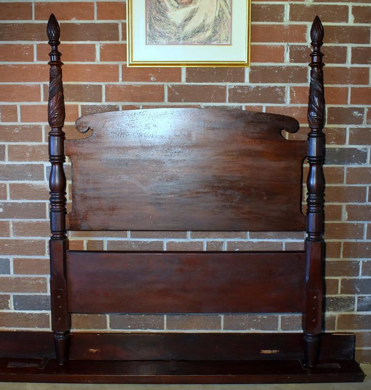 Antique 19th C. Carved Greek Revival Mahogany 4 Poster Bed