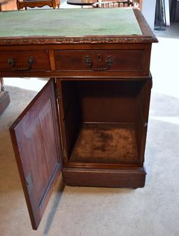 Antique Ca. 19th C. Partners Desk with Green Top Blotter, Caster Feet